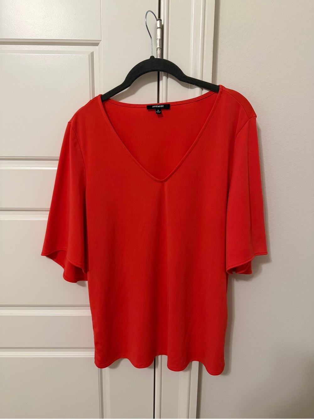 Premise orange V-Neck Flutter-Sleeve Blouse